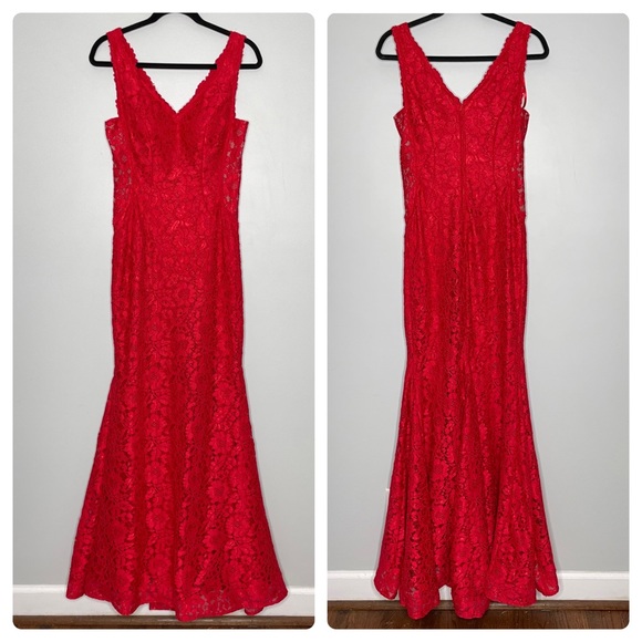 Xscape Full Lace Mermaid Gown Sleeveless V-Neck Formal Zip Closure In Red Size 6 - Picture 2 of 8